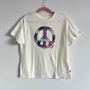 VTG-Inspire Levis Off-White Peace Sign Graphic Big Girl T-Shirt XL Cottagecore